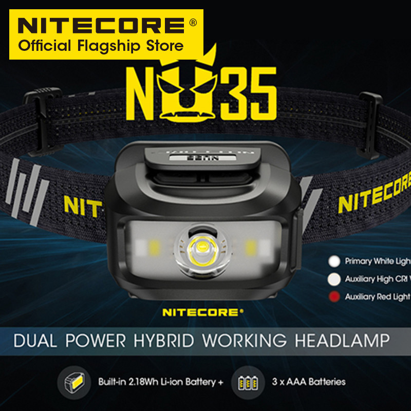 Nitecore NU35 頭燈多燈混合長壽命工作燈高亮泛光燈遠足 Led 頭燈帶 AAA 電池