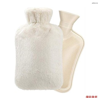帶毛絨蓋的熱水袋 2L 大容量橡膠熱水瓶手腳暖器,用於床上熱敷冷療肩部疼痛緩解