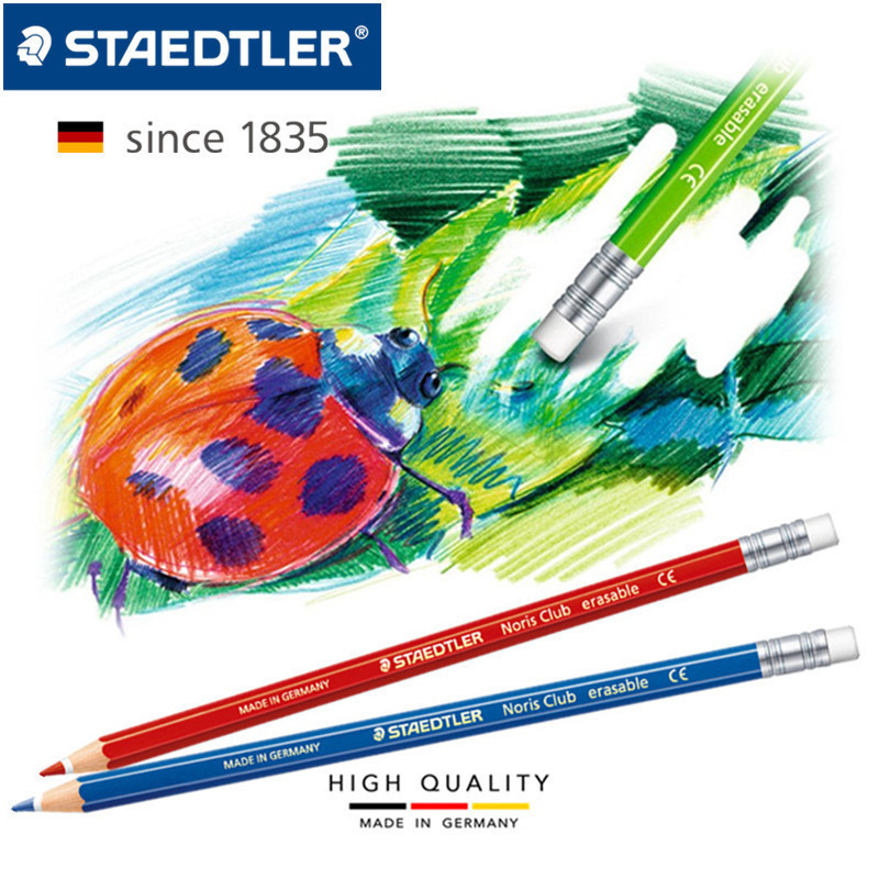 批發德國Staedtler施德樓14450專業鉛筆帶橡皮頭可擦紅藍彩色鉛筆