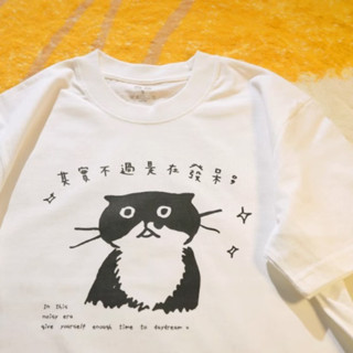 【Wen's Shop🍀臺灣】發呆貓咪短袖T恤寬鬆上衣潮牌衣服 純棉夏季上衣韓國上衣短袖圓領休閒上衣 情侶短袖 277