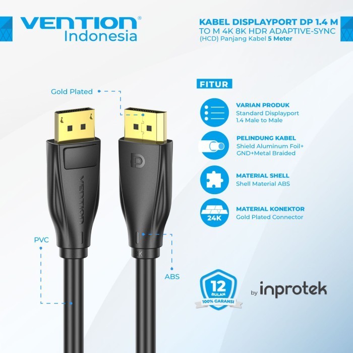 Vention 電纜 Displayport 1.4 5M DP 到 DP 8K HDR G-Sync 自由同步