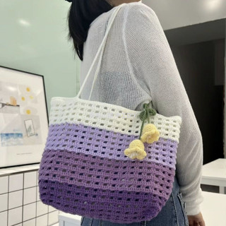 DIY手工編織包包 DIY材料包 鏤空華夫格編織包材料包 diy手工鉤針毛線單肩托特包
