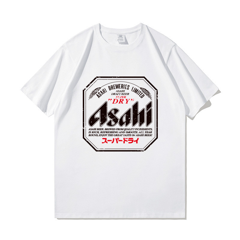現貨朝日啤酒t恤男夏季日系復古asahi beer字母印花寬鬆純棉上衣