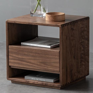 『One home』北歐黑胡桃木床頭櫃一對純實木現代簡約儲物小戶型卧室抽屜床邊櫃