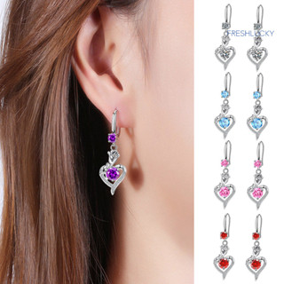 [lucky]銀玫瑰花朵耳環中長短版愛心耳鉤鋯石耳飾耳環