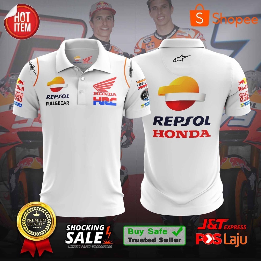 T 恤 Polo MotoGP HONDA REPSOL Team Crew 最新版本-白色/海軍藍