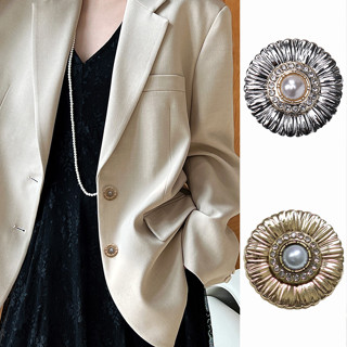 BFXDG 10件/套 時尚太陽花珍珠鑲鑽金屬鈕扣英倫風校服大衣風衣小外套洋裝復古花朵鈕扣