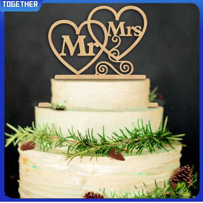 Toge 木製婚禮蛋糕禮帽簡單的先生和夫人字母愛形狀生日婚禮訂婚週年派對蛋糕