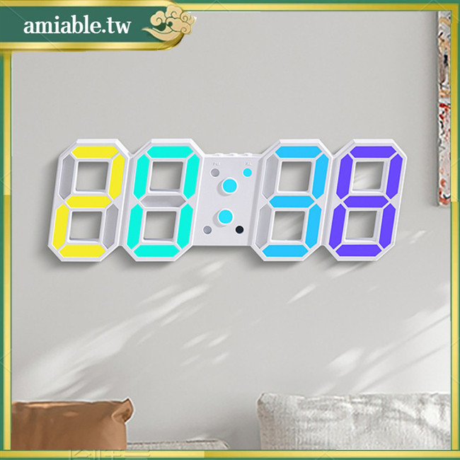 Ami 3D 數字時鐘壁掛時鐘 RGB 照明現代夜燈 LED 電子時鐘牆壁 LED 數字時鐘