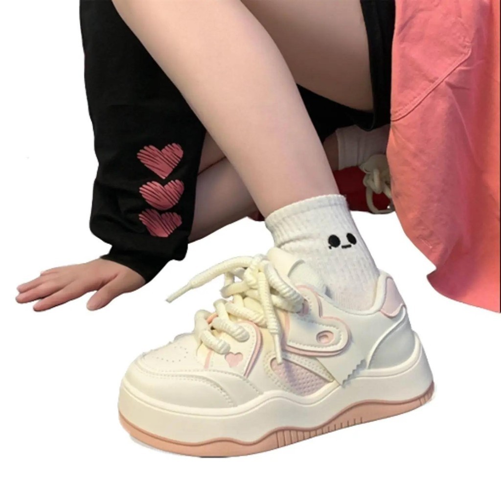 女士大鞋帶運動鞋和粉色心形-msp 036 gh