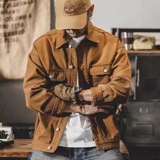 【HOT 本舖】男裝 M-4XL 美式重磅 復古 牛仔外套 男春秋 寬鬆潮牌 新款潮流帥氣 工裝夾克男春季