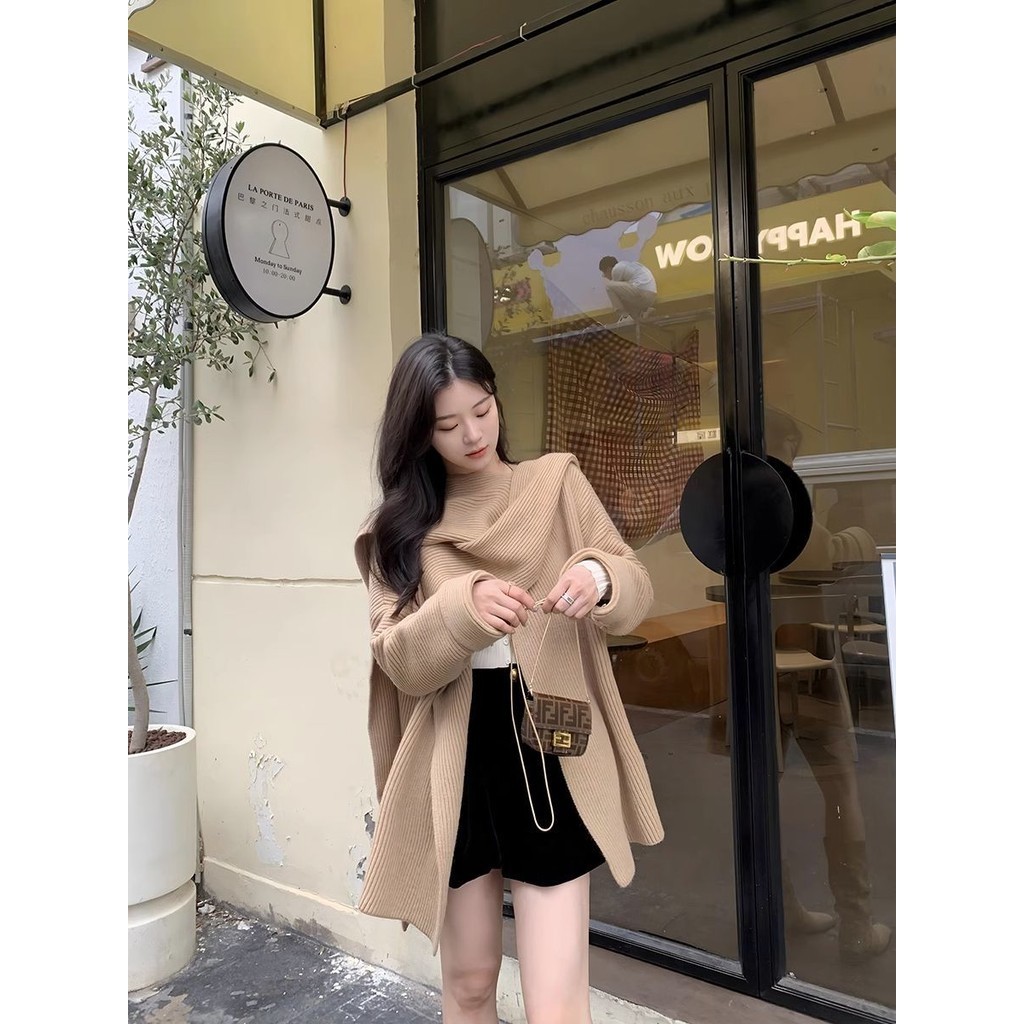 【安妮】韓版斗篷披肩毛衣外套女秋季新款慵懶風設計感小眾氣質針織衫上衣