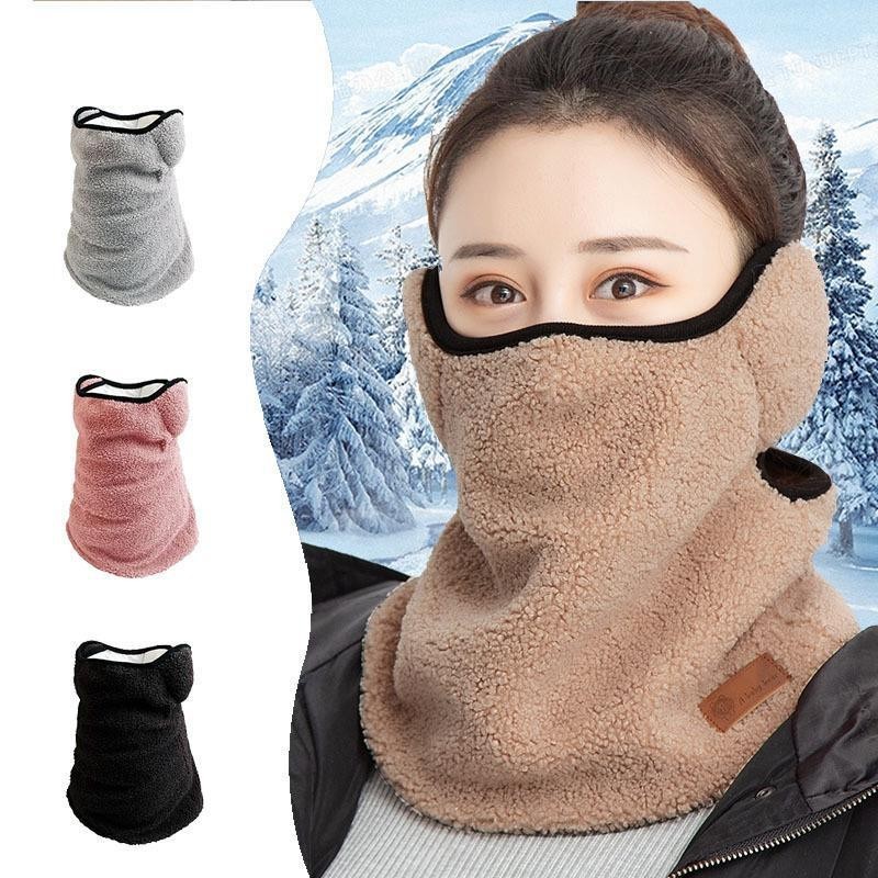 冬季防風刷毛保暖加厚口罩女護頸護耳騎行三合一戶外防寒圍脖面罩