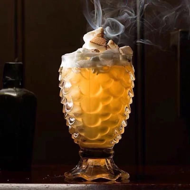 魚鱗紋玻璃浮雕杯 創意鳳梨杯 美人魚款啤酒杯果汁杯雞尾酒杯