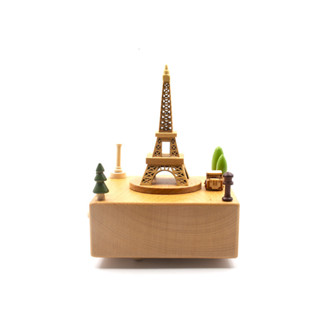 木質八音盒浪漫巴黎鐵塔音樂盒擺件情人節生日禮品創意木製工藝品