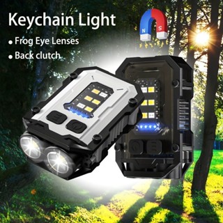 迷你鑰匙扣手電筒,usb Type-C 可充電 LED 夾式帽燈,8 種模式磁性工作燈,防水燈,適合日常攜帶、露營、遠足