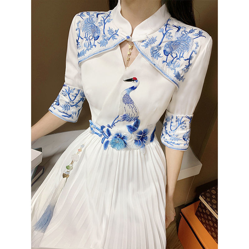 新中式洋裝 青花瓷洋裝裙 女洋裝