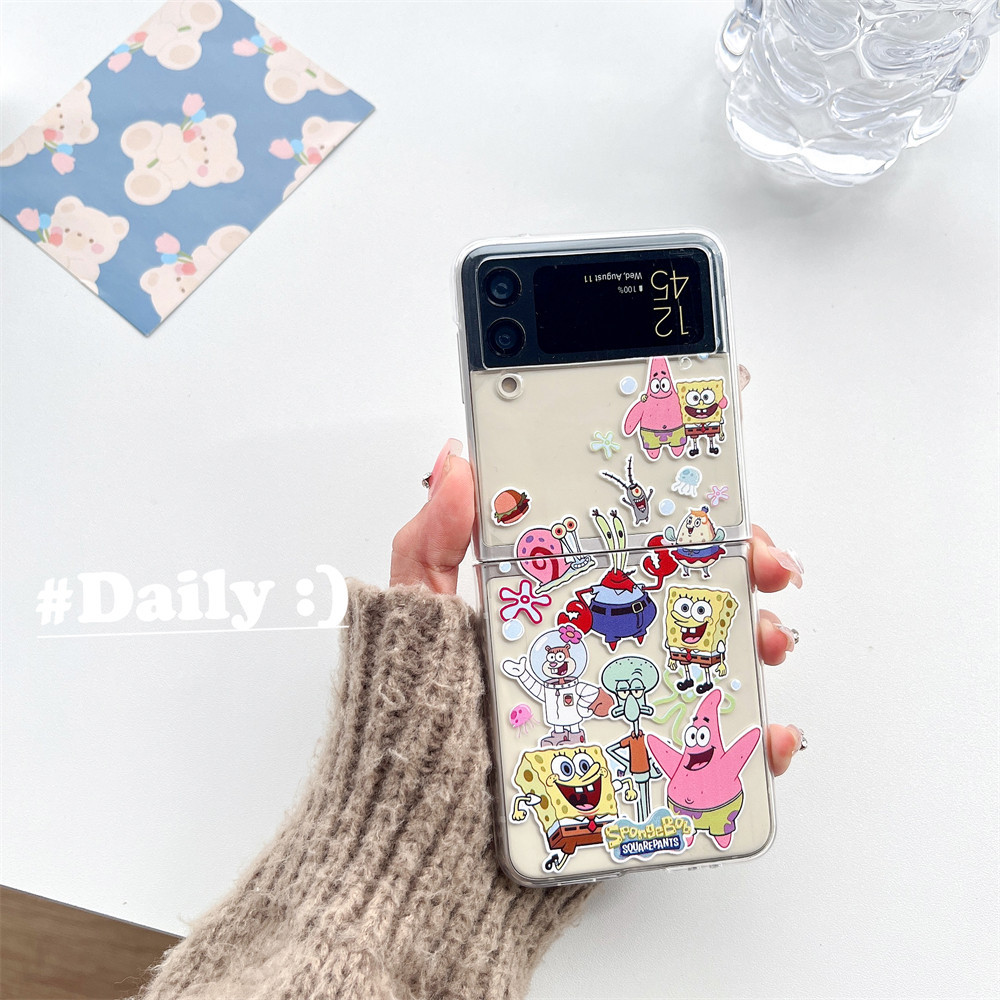 SAMSUNG 可愛的海綿寶寶主題手機殼適用於三星 Galaxy Z Flip5 4 3 5G 全圓防摔創意外殼適用於三