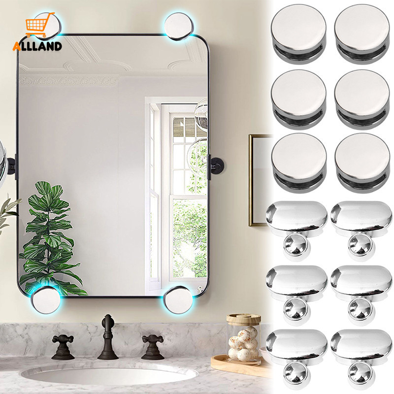 實用壁掛式圓形鋅合金鏡子固定扣浴室強力承重玻璃支撐架家用無框鏡子固定夾