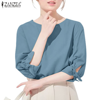 Zanzea 女式韓版休閒時尚系結圓領燈籠袖襯衫