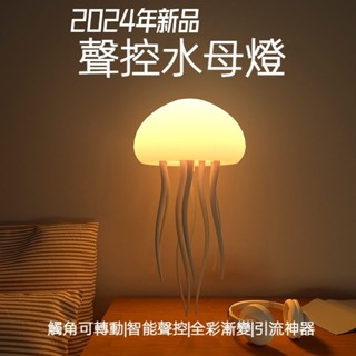 2024新款 聲控水母燈 全綵變色 可掛可立 內建電池 聲控燈 感應燈 氛圍燈 床頭燈 居家裝飾 桌面擺件 禮物