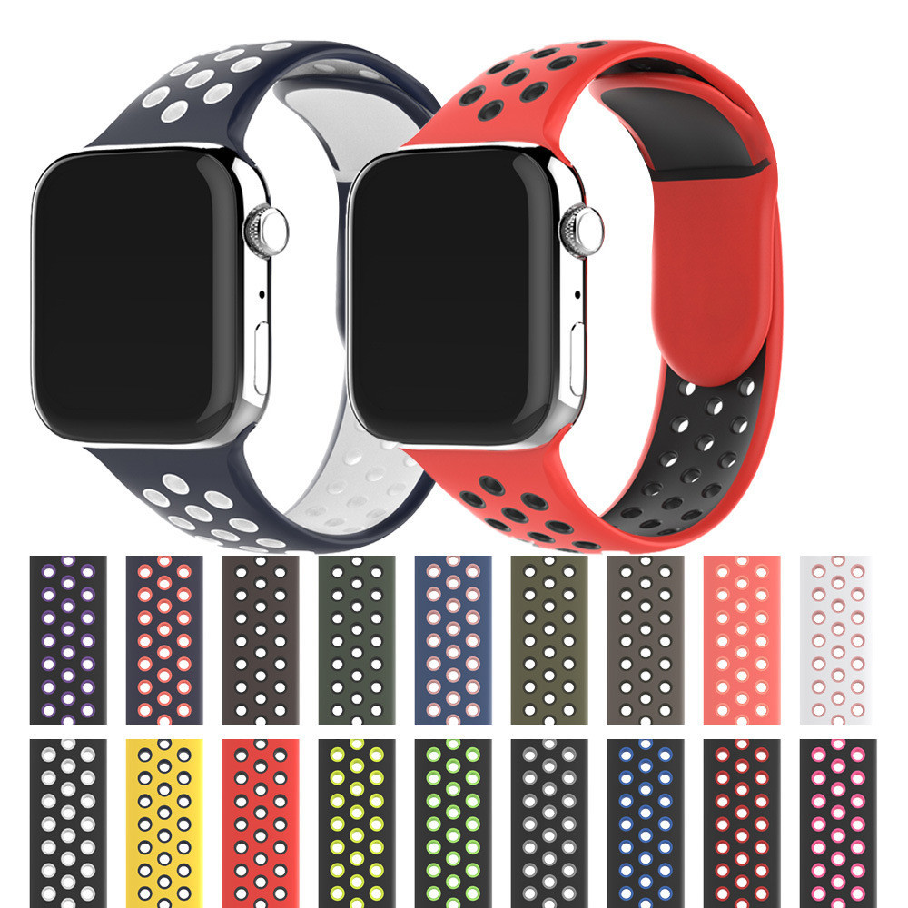 適用蘋果雙色矽膠耐克錶帶nike洞洞apple iwatch透氣運動手錶帶