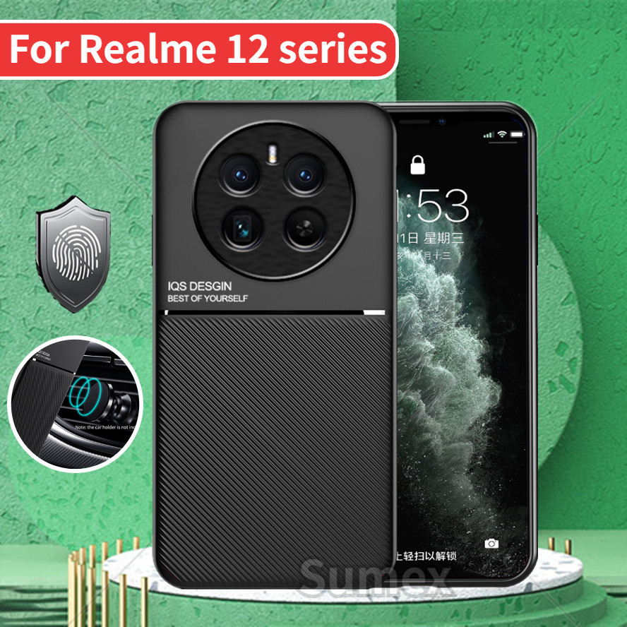 適用於 Realme 12 + Pro Plus 5G 手機殼車載磁性伴侶支架皮套 hp Realme12 Realmi