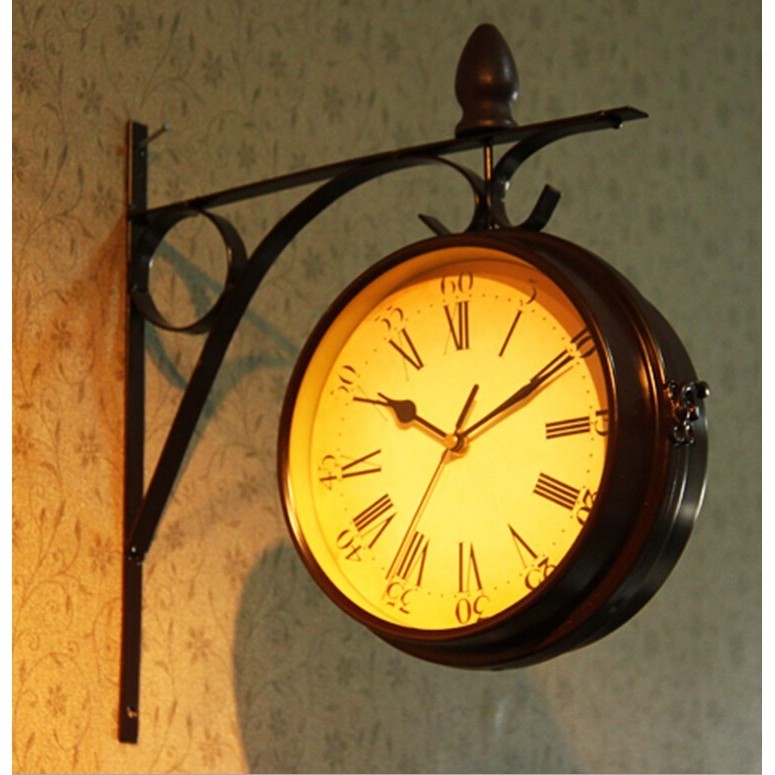 ♥免運費♥ 歐式美式復古懷舊雙面掛鐘老式鐘錶酒吧餐廳創意裝飾品擺件牆飾