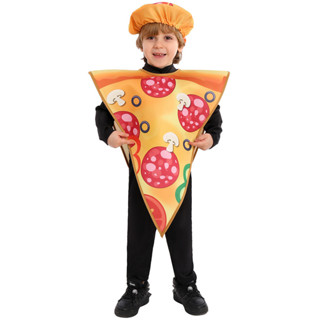 2024新款萬聖節美食cos服裝披薩角色扮演服兒童學校舞臺表演服飾