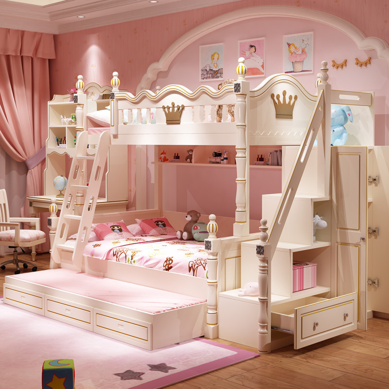 【免運】奶油風雙層床上下床兩層上下鋪兒童床女孩公主高低床雙人實木子母