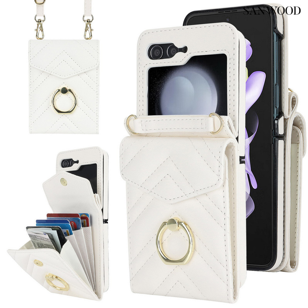 【3C配件】多功能掛繩手機殼 - 適用於三星 Galaxy Z Flip5 - 時尚錢包和手機保護套