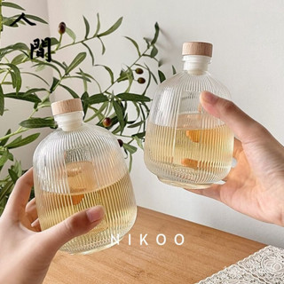 500ml條紋玻璃瓶 創意玻璃酒瓶 密封玻璃瓶 高顏值隨手小酒瓶 果酒瓶咖啡瓶玻璃分裝容器 人間