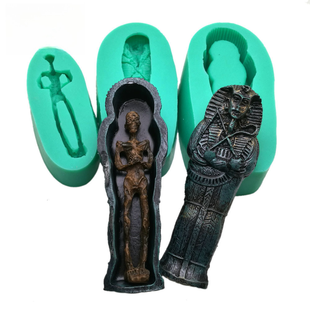 [模具]萬聖節埃及法老棺材骨頭屍體造型矽膠模具復活節嚇人擺件石膏模型