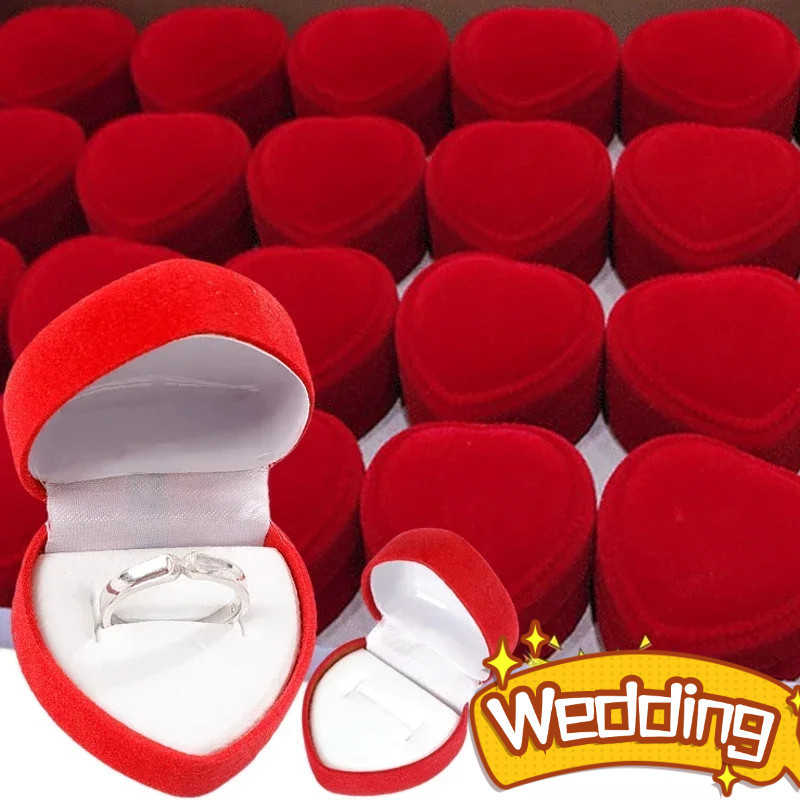 Sfse - 情人節禮物 - 情侶戒指收納盒 - 浪漫、甜美 - 紅色天鵝絨心形求婚戒指盒 - 珠寶收納展示櫃 - 婚禮