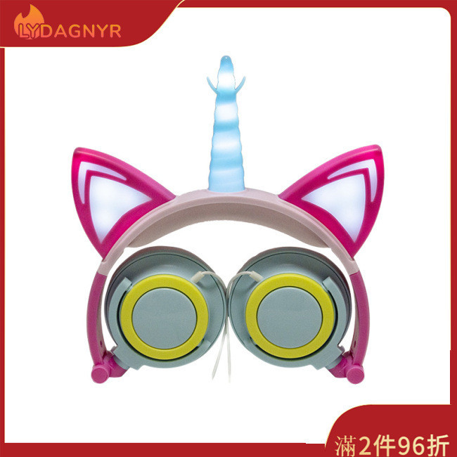 Dagnyr 可愛兒童貓耳耳機有線可調節男孩女孩平板電腦兒童頭帶耳機可折疊耳罩式