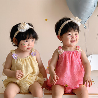 全新 2024 年夏季嬰兒吊帶背心連身衣 0-2 歲新生兒連身衣可愛翅膀粉色甜美女孩幼兒衣服