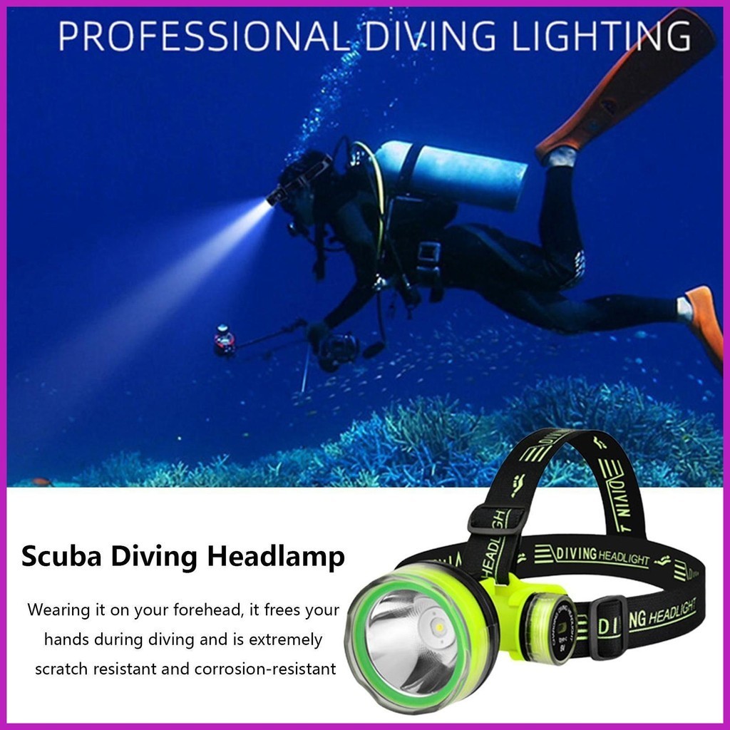 水肺潛水燈頭燈潛水頭燈 USB 可充電潛水燈 IPX8 防水適合水下 80M 2 hsgdytw
