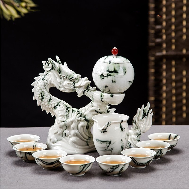 【汀和大福】祥龍賜福高端大氣上檔次自動茶具套裝茶藝陶瓷創意茶杯高檔禮盒裝