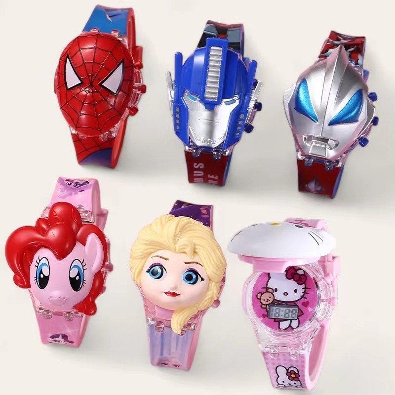 Hello Kitty 兒童數字手錶卡通手錶帶音樂 LED 三維翻蓋蜘蛛俠 PAW Patrol