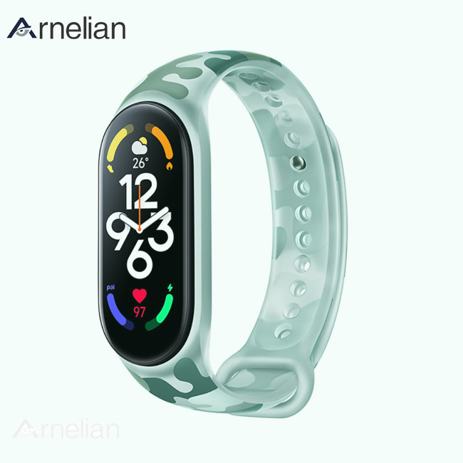 Arnelian 迷彩腕帶矽膠可更換錶帶可調節皮帶部件兼容小米手環 7/6/5