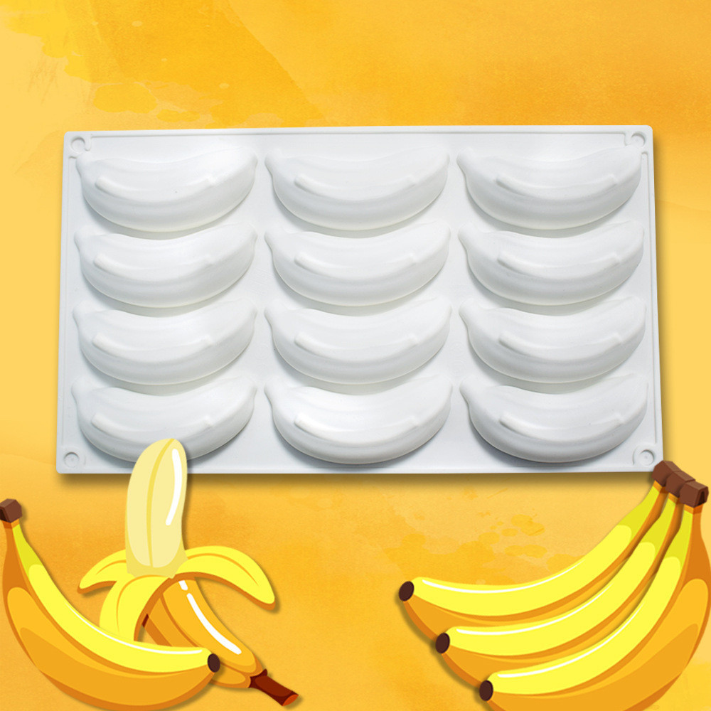 新款現貨12連香蕉慕斯蛋糕模 DIY仿真水果法式甜品模烘焙用具