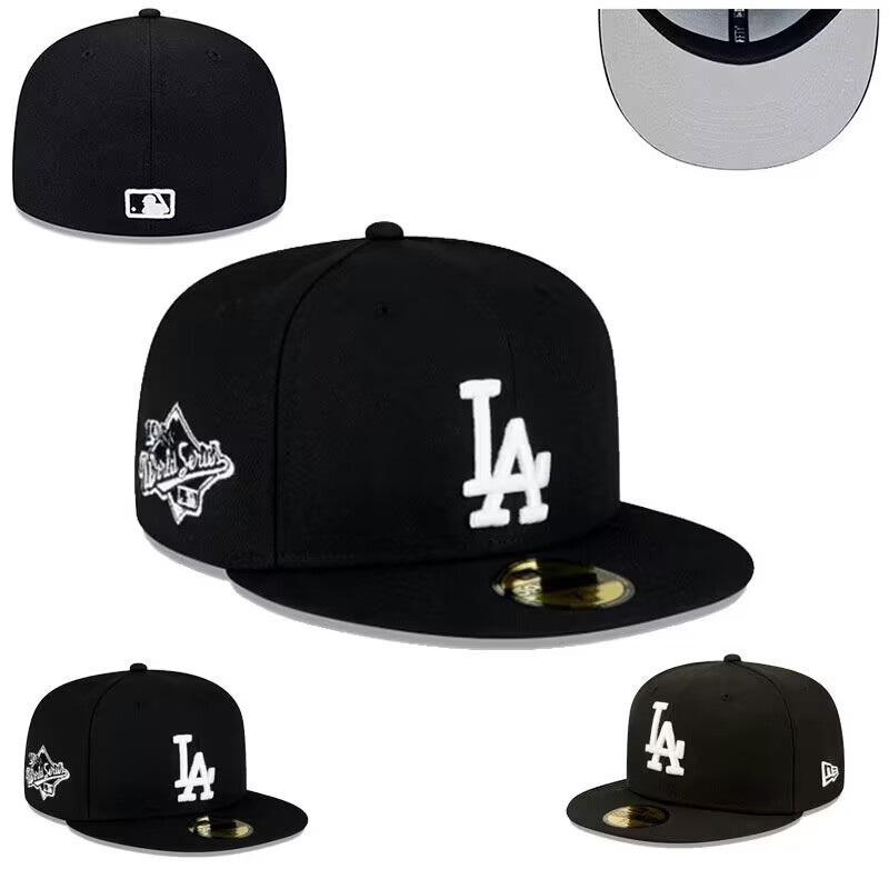 Mlb 洛杉磯道奇隊合身帽子男女時尚嘻哈全封閉棒球帽全平邊後扣帽