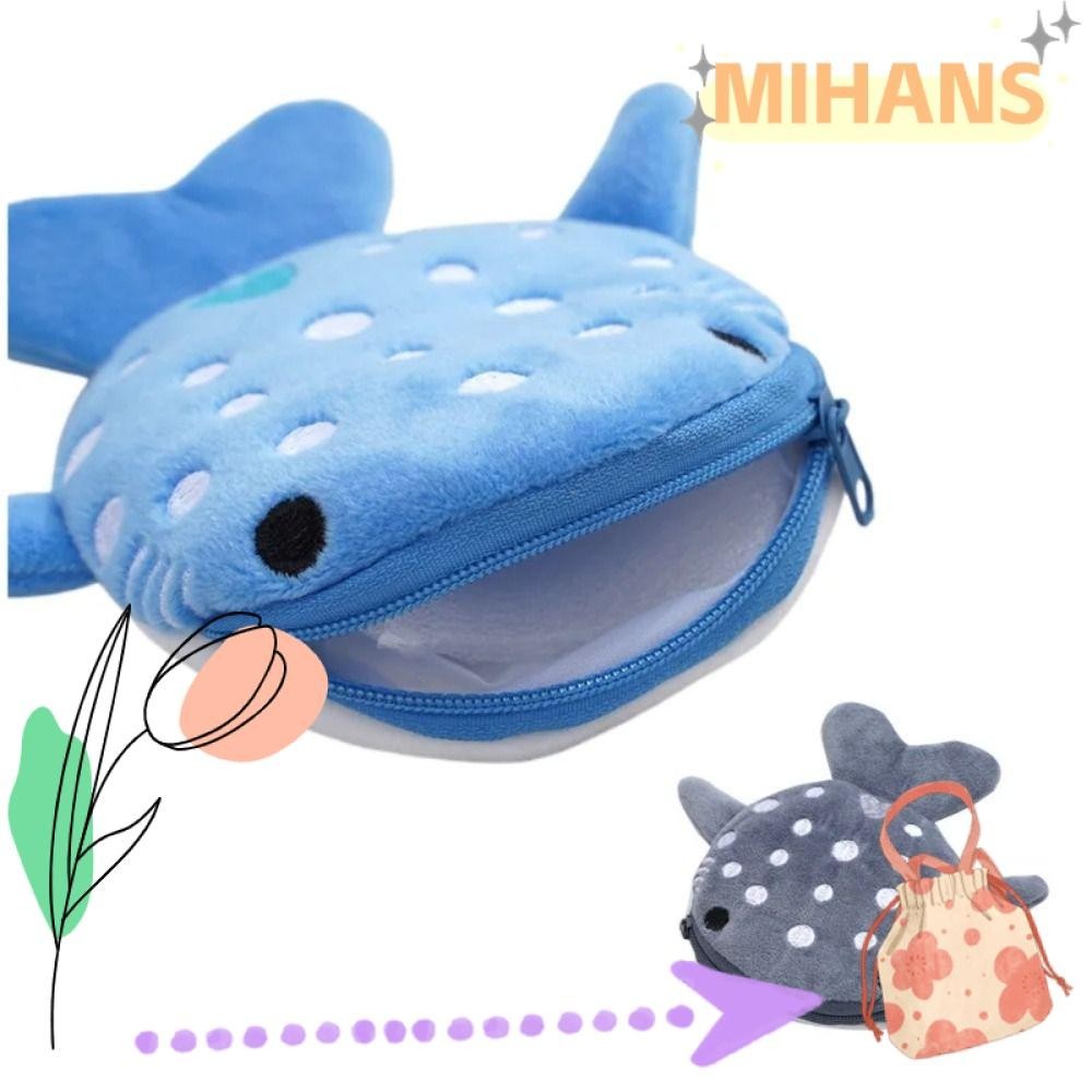 MIH毛絨零錢包,裝飾掛件可愛耳機收納袋,新建鯊魚形狀電纜包裝動物錢包小鯨魚錢包