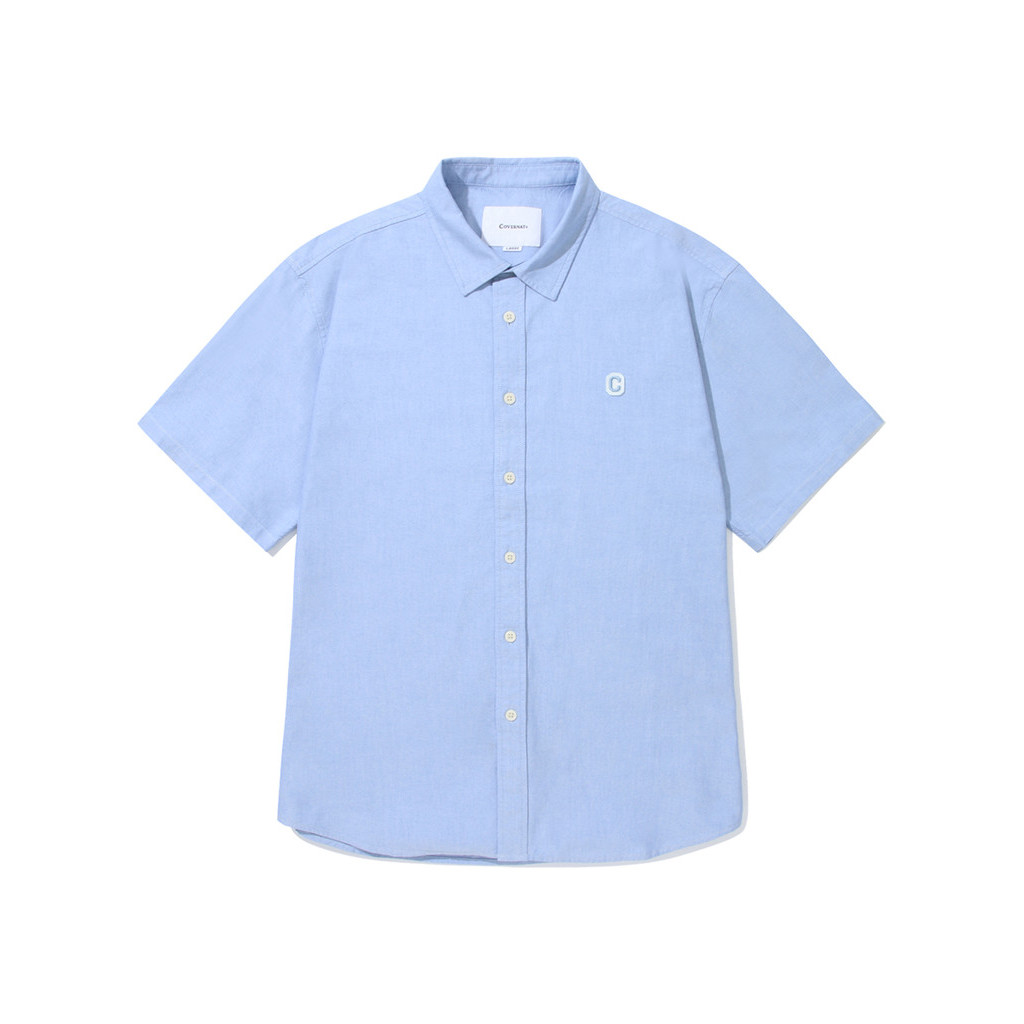 [COVERNAT] 男女同款舒適純棉復古短袖襯衫（淺藍色）[H8]