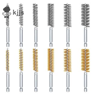 12pcs 絞線不銹鋼刷鋼絲孔清潔刷帶手柄 1/4 英寸六角管孔