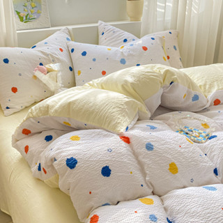 【MISS LUNA 】床包組 單人床包 雙人床包 ins北歐風彩色波點泡泡紗 床罩被套四件套