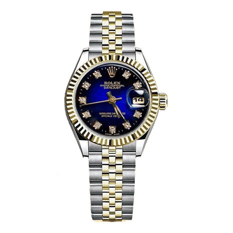 日誌型69173間黃金後配漸變藍盤手錶女表腕錶