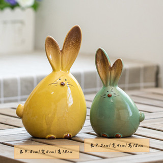 陶瓷擺件 現代簡約客廳電視櫃家居軟裝飾品 長耳朵兔子擺設