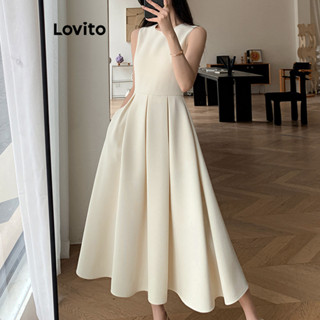 Lovito 女款休閒素色拉鍊洋裝（米白色） LNL36118 (米白色)