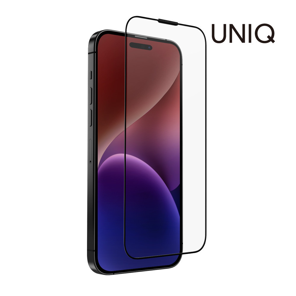 【UNIQ】  OPTIX 滿版高清透9H玻璃保護貼 黑邊透明｜iPhone 15 系列 保護貼 玻璃保護貼